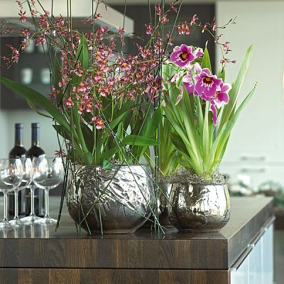 Luxury Ancient Chrome Round Polystone Indoor Planter