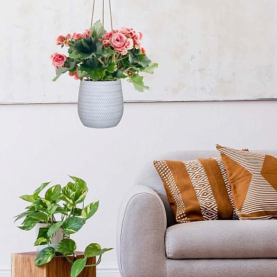 IDEALIST Lite Plaited Style Table and Hanging Plant Pot Dual Use Indoor Egg Planter