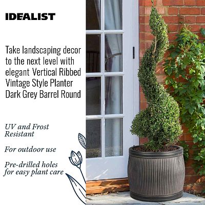 IDEALIST Lite Vertical Ribbed Vintage Style Barrel Round Planter
