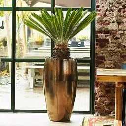 Ceramic Round Tall Lined Glossy Planter Pot In/Out