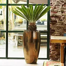 Ceramic Round Tall Lined Glossy Planter Pot In/Out