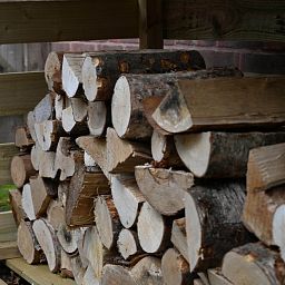 Outdoor Wooden Pent Log Store by Forest Garden