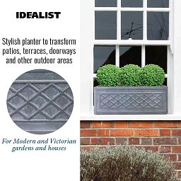 IDEALIST Lite Window Box Faux Lead Lattice Grey Light Stone Planter