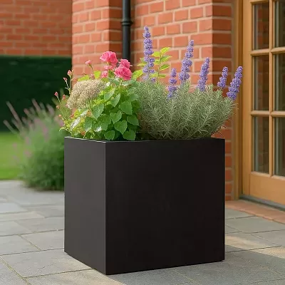 IDEALIST Lite Square Box Contemporary Light Concrete Planter Set
