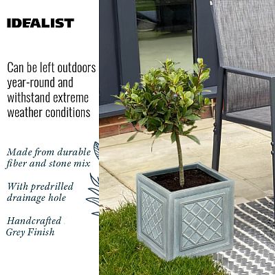 IDEALIST Lite Faux Lead Lattice Planter Light Concrete Square Box
