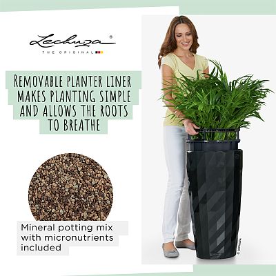 LECHUZA DIAMANTE Premium Glossy Round Tall Poly Resin Self-watering Planter