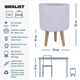 IDEALIST Lite Modern Ribbed Cylinder Planter on Legs, Round Pot Plant Stand Indoor