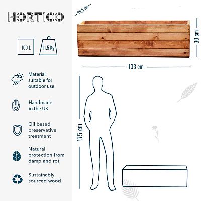 Rustic Scandinavian Redwood Open Trough Outdoor Planter Made in UK by HORTICO