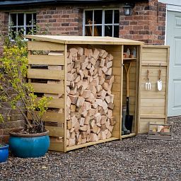 Outdoor Wooden Log and Tool Store by Forest Garden