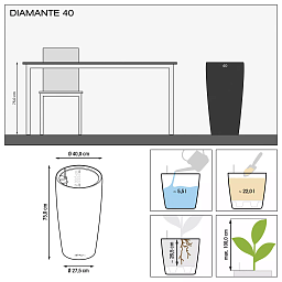 LECHUZA DIAMANTE Premium Matt Round Tall Poly Resin Self-watering Planter
