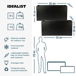IDEALIST Lite Contemporary Light Concrete High Trough Planter Set