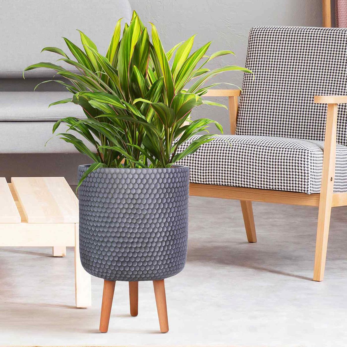IDEALIST Lite Honeycomb Style Cylinder Planter on Legs, Round Pot Plant Stand Indoor