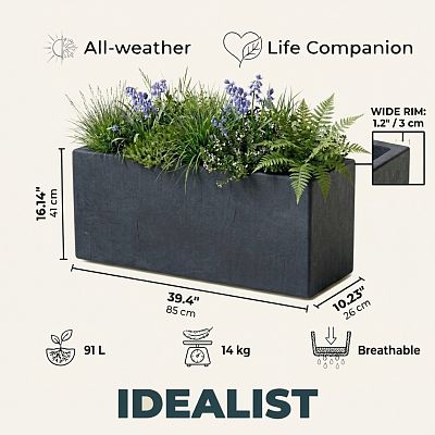 IDEALIST Lite Contemporary Light Concrete High Trough Planter