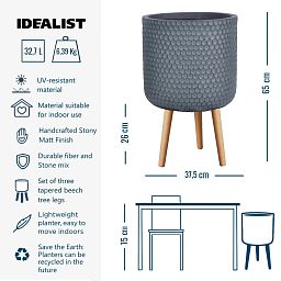 IDEALIST Lite Honeycomb Style Cylinder Planter on Legs, Round Pot Plant Stand Indoor
