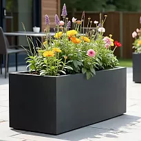 IDEALIST Lite Contemporary Trough Garden Planter, Faux Lead Dark Grey ...