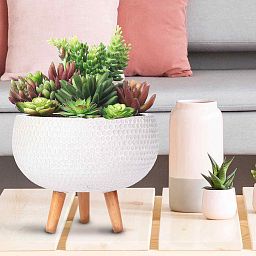 IDEALIST Lite Honeycomb Style Bowl Planter on Legs, Round Pot Plant Stand Indoor