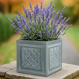 IDEALIST Lite Faux Lead Lattice Planter Light Concrete Square Box