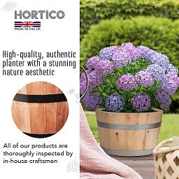 Rustic European Birch Hardwood Round Tub Half Barrel Outdoor Planter Made in UK by HORTICO