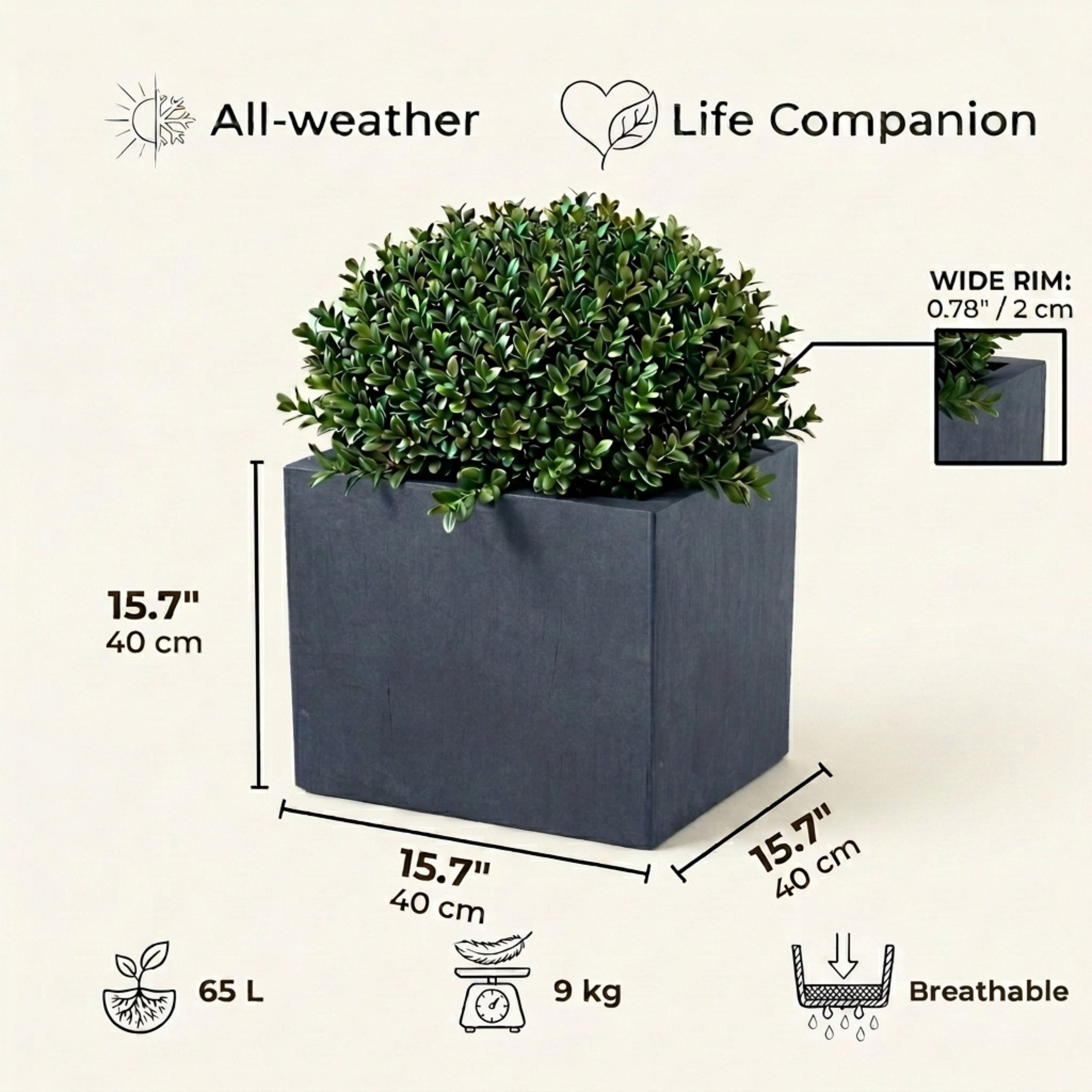 IDEALIST Lite Square Box Contemporary Light Concrete Planter