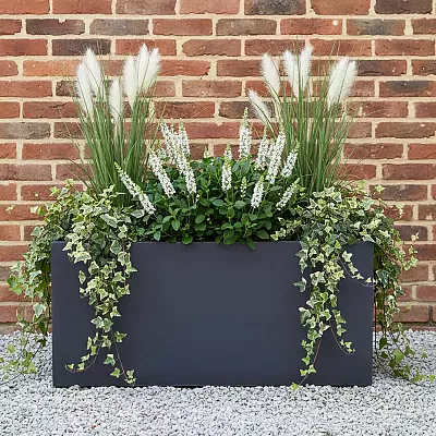 Set of 2 IDEALIST Lite Trough Garden Planters, Light Concrete Outdoor Large Plant Pots