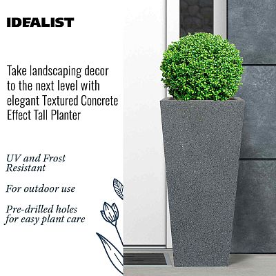 IDEALIST Lite Textured Concrete Effect Tall Tapered Outdoor Planter