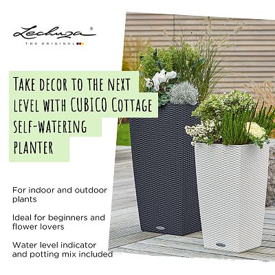 LECHUZA CUBICO Cottage Square Tall Poly Resin Self-watering Planter