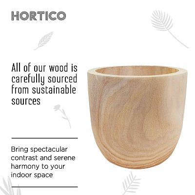 HORTICO RADIAL Wooden House Planter Round Indoor Plant Pot for House Plants with Waterproof Liner