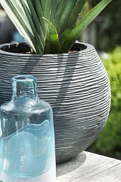 Round Ball Fiberstone Ribbed Planter by Cadix Capi Nature