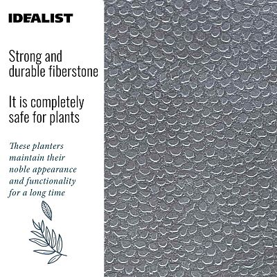 IDEALIST Lite Hammered Stone Style Square Indoor Planter on Metal Stand