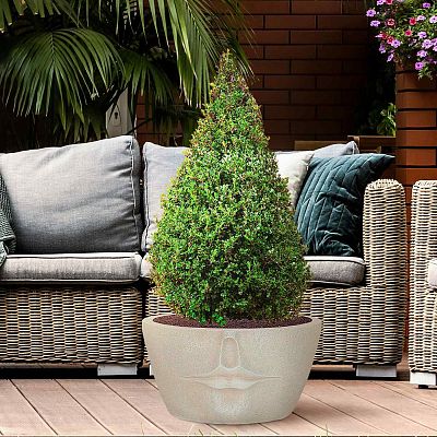 IDEALIST Lite Textured Concrete Effect Oval Face Outdoor Plant Pot with Lips