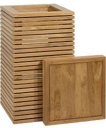 Modulo Pedestal Natural Teak Square Tall Polystone Indoor Planter