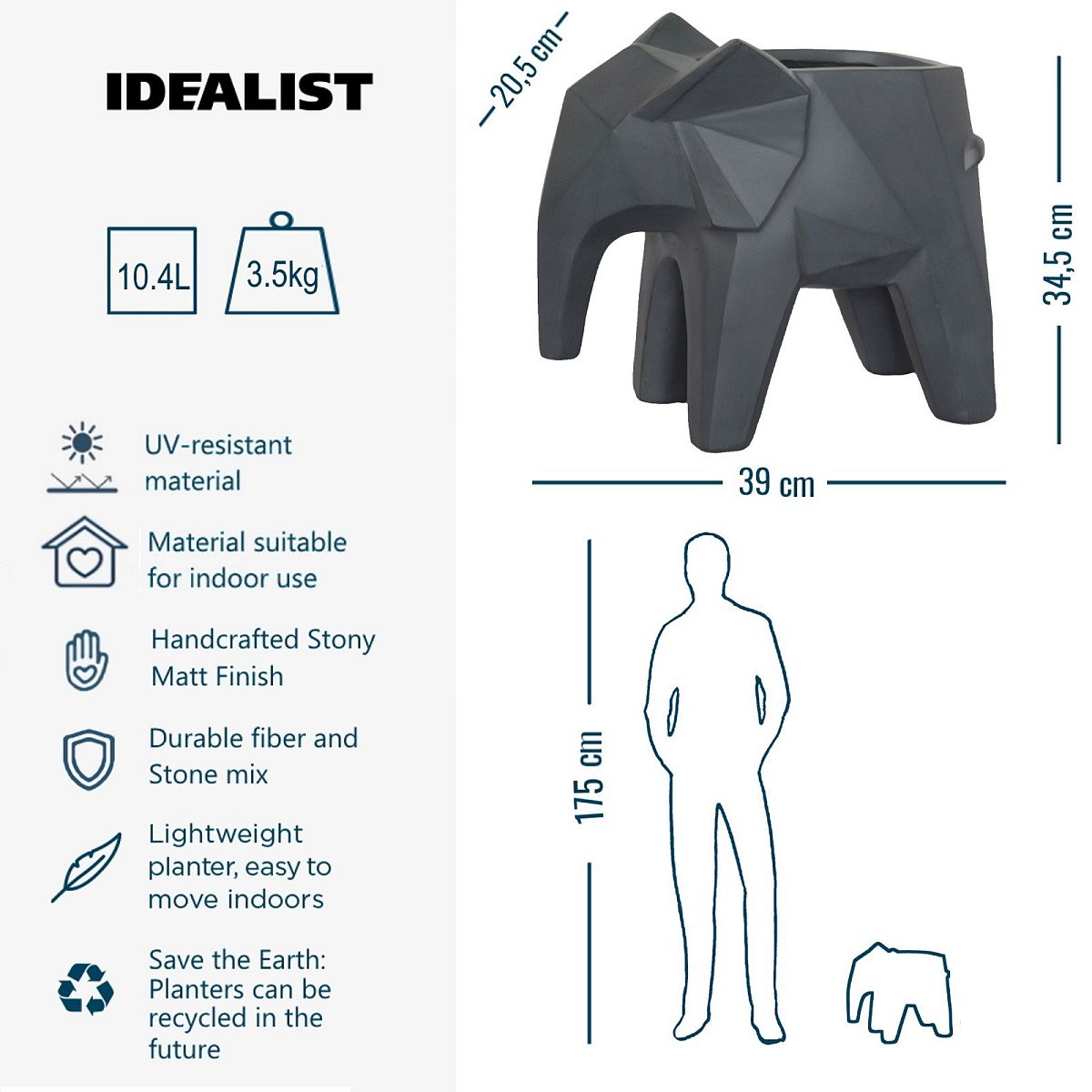 IDEALIST Lite Faceted Effect Elephant Plant Pot Indoor