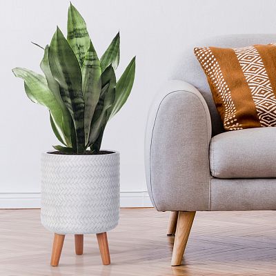 IDEALIST Lite Plaited Style Cylinder Planter on Legs, Round Pot Plant Stand Indoor