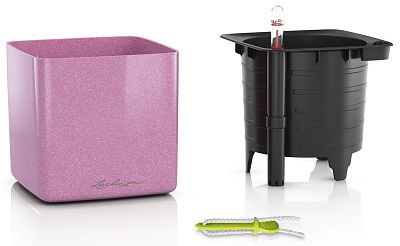 LECHUZA CUBE Glossy Kiss Square Poly Resin Indoor Self-watering Planter