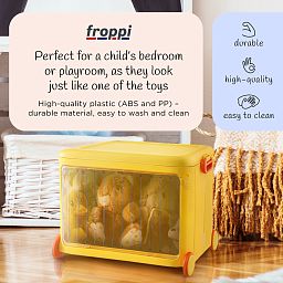 Froppi Stackable Plastic Kids Toy Storage Box with Lid, Transparent Door and Wheels