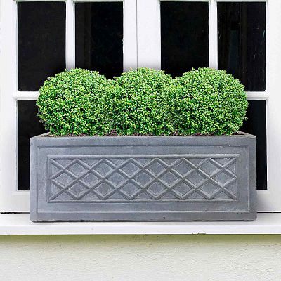 IDEALIST Lite Window Box Faux Lead Lattice Grey Light Stone Planter