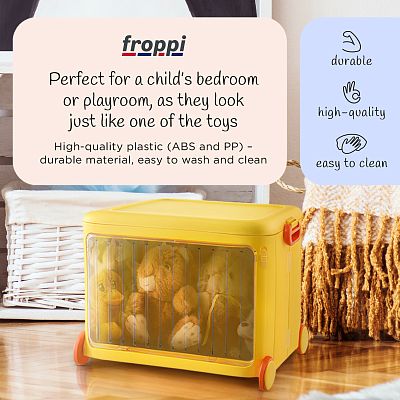 Froppi Stackable Plastic Kids Toy Storage Box with Lid, Transparent Door and Wheels