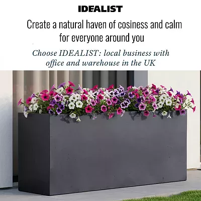 Set of 2 IDEALIST Lite Trough Garden Planters, Light Concrete Outdoor Large Plant Pots