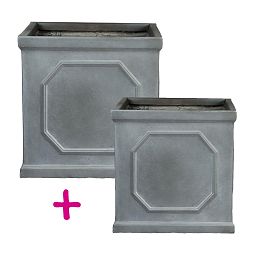 IDEALIST Lite Faux Lead Chelsea Box Square Grey Light Stone Planter Set