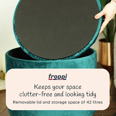 Premium Footstool with Storage Round Velvet Ottoman Storage Pouffe on Feet by Froppi