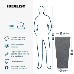 IDEALIST Lite Textured Concrete Effect Tall Tapered Outdoor Planter