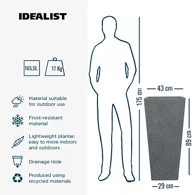 IDEALIST Lite Textured Concrete Effect Tall Tapered Outdoor Planter