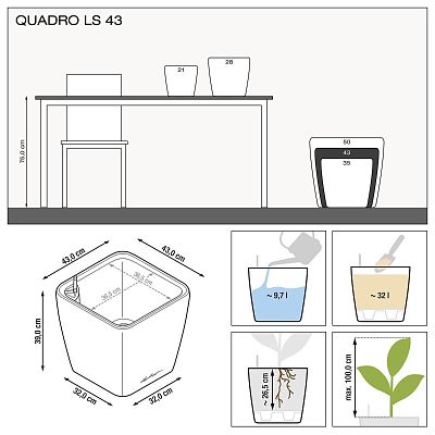 LECHUZA Quadro LS Square Poly Resin Self-watering Planter