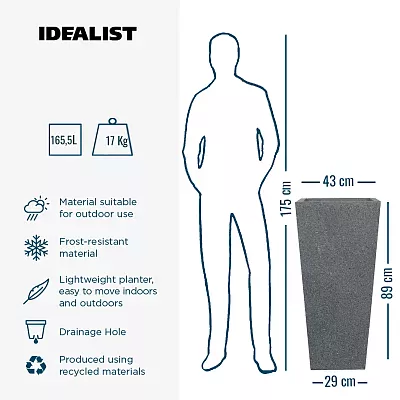 IDEALIST Lite Textured Concrete Effect Tall Tapered Outdoor Planter