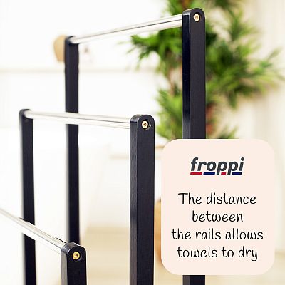 Froppi Bamboo Free Standing Towel Rack, Wooden Towel Holder and Ladder with 3 Bars