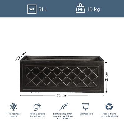 IDEALIST Lite Window Box Faux Lead Lattice Grey Light Stone Planter