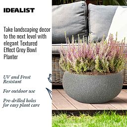 IDEALIST Lite Textured Concrete Effect Bowl Outdoor Planter