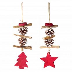 Christmas Home Hanging Decoration Rustic Pine Cone Hanger with Red Star Tree