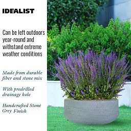 IDEALIST Lite Ribbed Light Concrete Bowl Planter