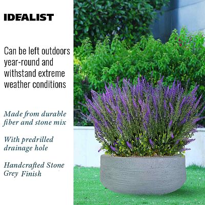 IDEALIST Lite Ribbed Light Concrete Bowl Planter